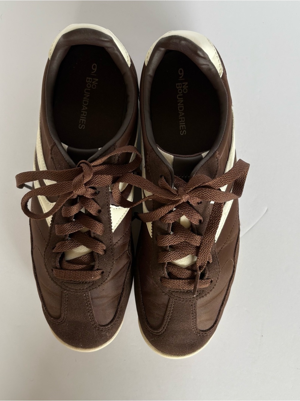 Chocolate Brown Retro Sneakers Low Profile Vintage Inspired Nylon Faux Suede - Picture 4 of 6